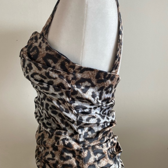 NWT Nicole Miller Leopard Print Ruched Dress - Picture 6 of 14